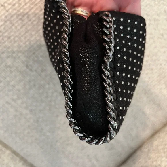 Stella McCartney Shimmery Black Shaggy Deer Studded Falabella Crossbody/Dust Bag - Picture 5 of 12
